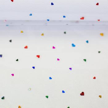 Softtüll Hearts bunte Glitzerherzen auf weißem Tüll